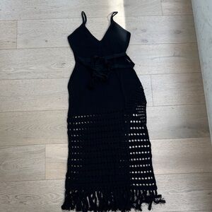 DEVON WINDSOR Black Asymmetrical Crochet Dress